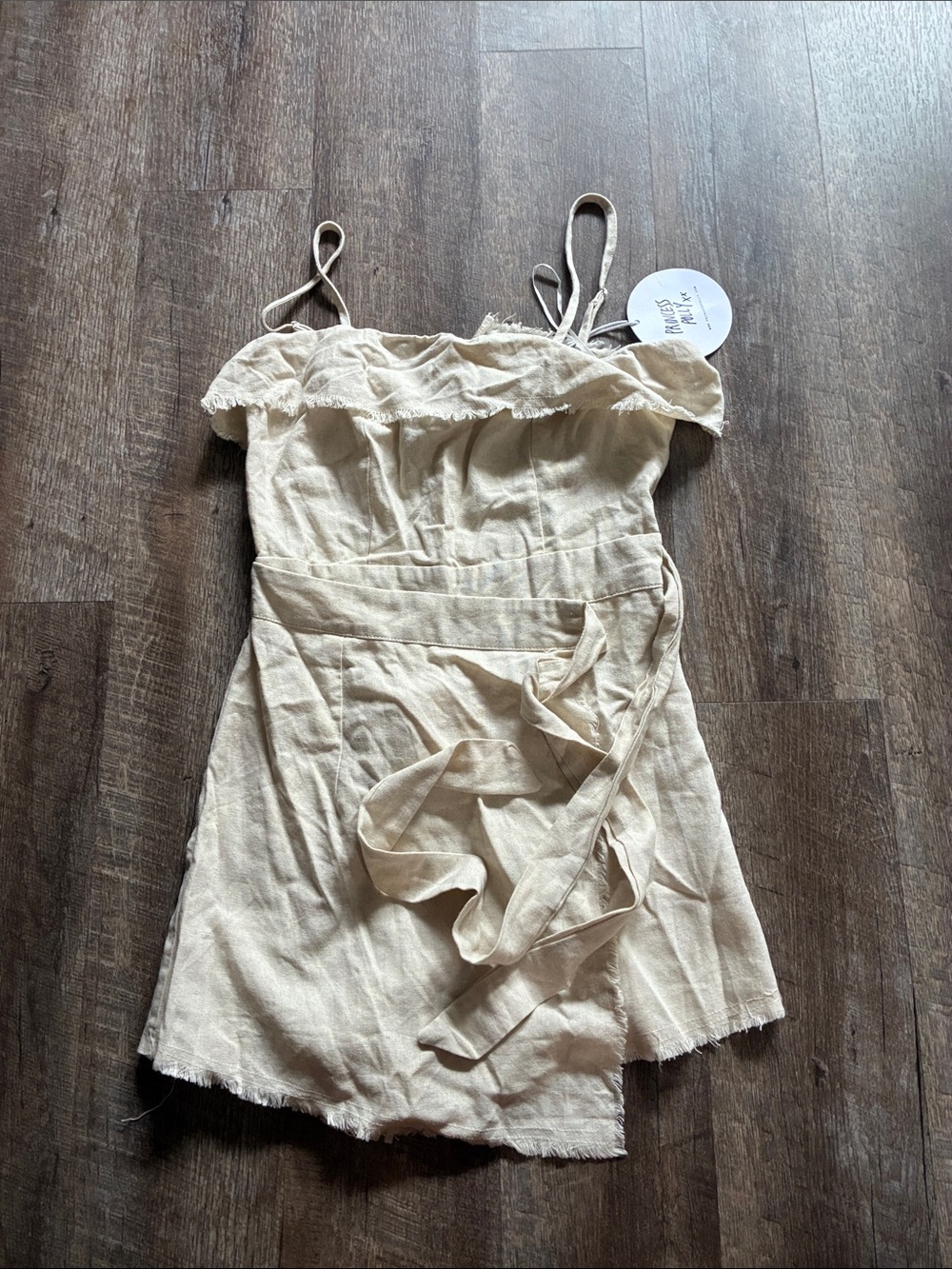 Princess Polly Cream Ruffle Linen Mini Dress